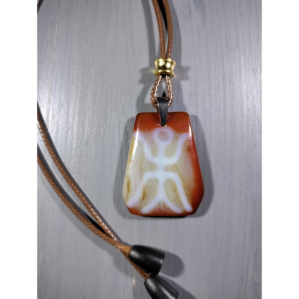 Carnelian Agate Pendant Necklace Waxed Cord Breakaway Closure 18in Double Sided